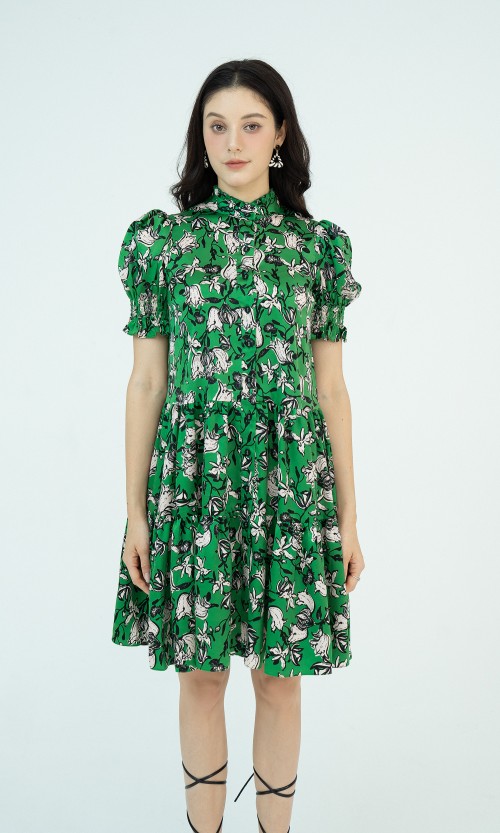 Sixdo SIXDO Floral Mini Silk Dress